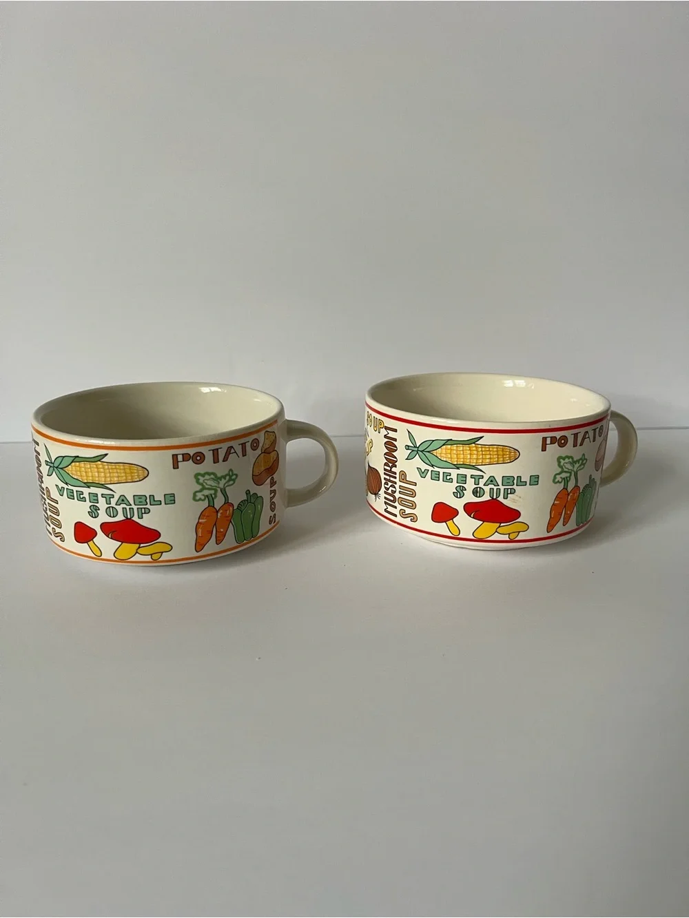 Cisco Torrance Soup Bowls w/ Handles Vegetable Motif 1970’s Retro MCM